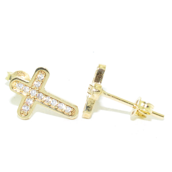 graziella 10KT Yellow Gold C.Z Cross Earrings