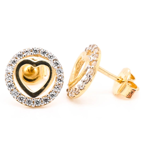 graziella 10KT Yellow Gold C.Z Heart Stud Earrings
