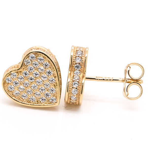 graziella 10KT Yellow Gold C.Z Heart Stud Earrings