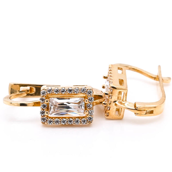 graziella 10KT Yellow Gold C.Z Lever Back Earrings