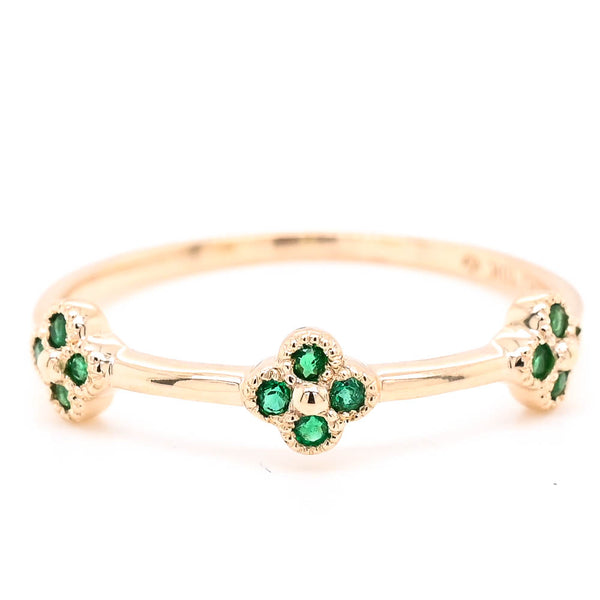 graziella 10KT Yellow Gold Emerald Flower Ring