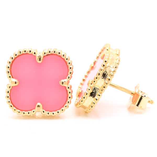 graziella 10KT Yellow Gold Pink Flower Earrings