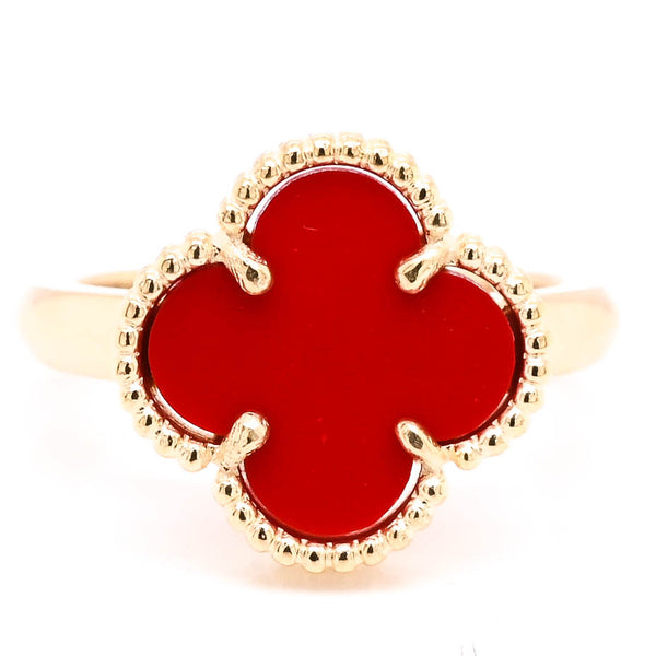 graziella 10KT Yellow Gold Red Agate Flower Ring
