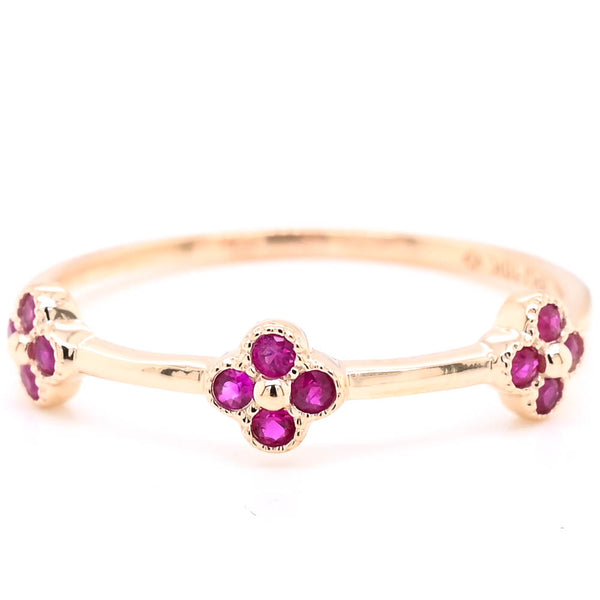 graziella 10KT Yellow Gold Ruby Flower Ring
