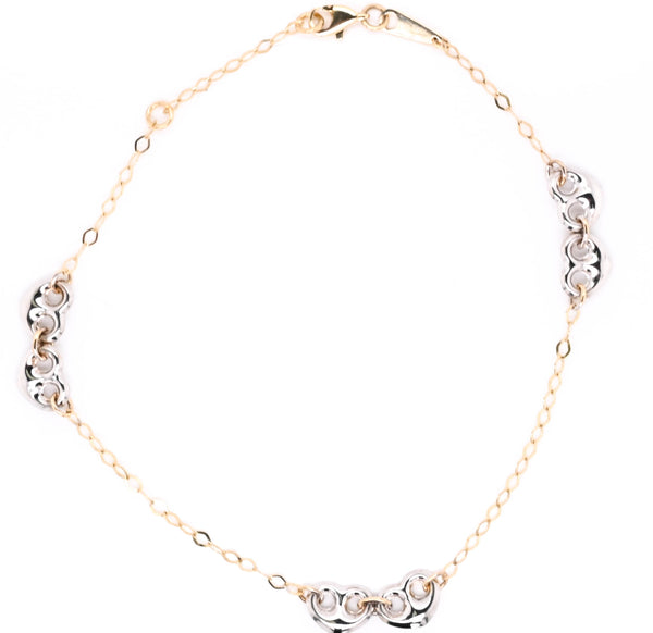 graziella 10KT Yellow & White Gold 10" Heart Anklet