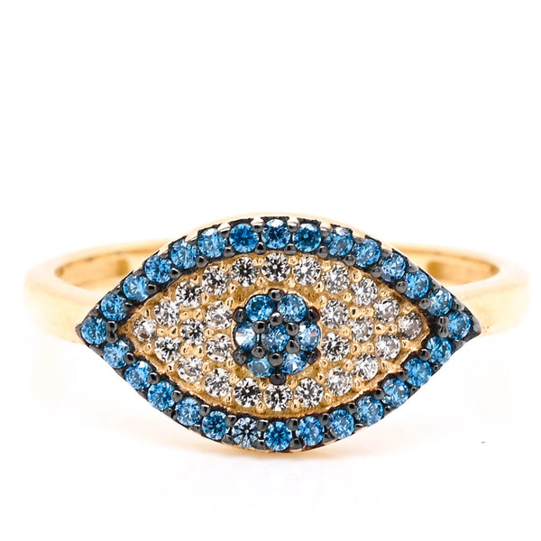 graziella 10KT Yellow & White Gold C.Z Evil Eye Ring
