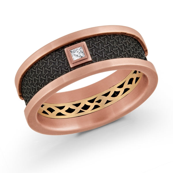graziella Graziella 14KT Rose and Yellow Gold Band Wth Carbon Fiber Inlay