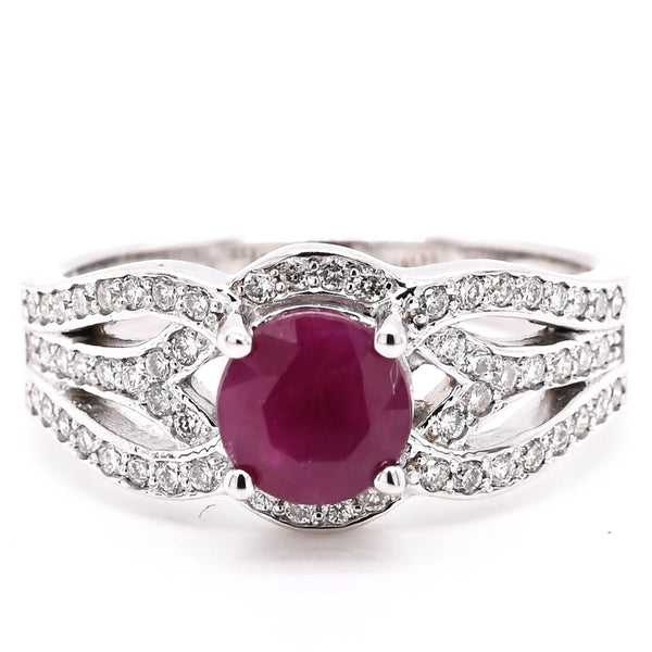 graziella 14KT White Gold 0.90CT Ruby & Diamond Ring