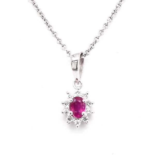graziella 14KT White Gold 18" Ruby & Diamond Necklace