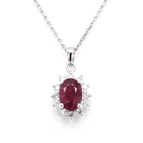 graziella 14KT White Gold 18" Ruby & Diamond Necklace
