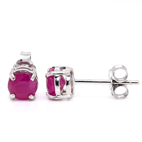 graziella 14KT White Gold 5MM Ruby Stud Earrings