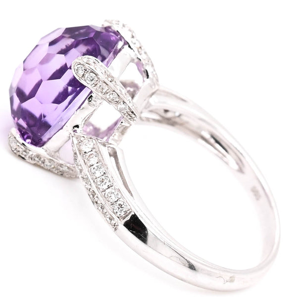 Graziella 14KT White Gold Amethyst & Diamond Ring