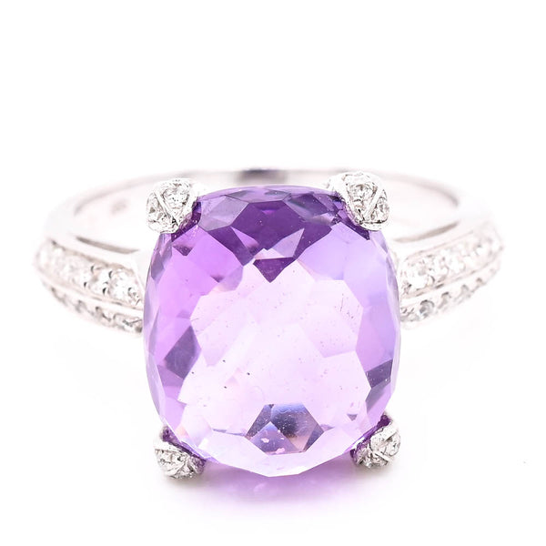 graziella 14KT White Gold Amethyst & Diamond Ring