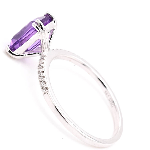 Graziella 14KT White Gold Amethyst & Diamond Ring