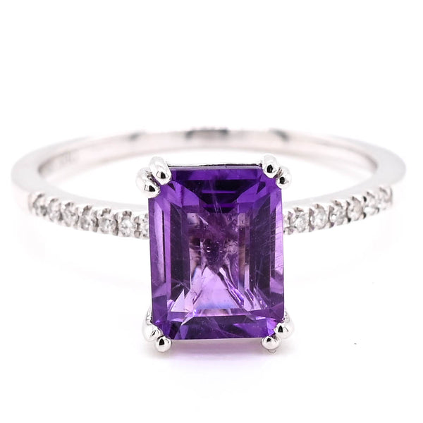 graziella 14KT White Gold Amethyst & Diamond Ring