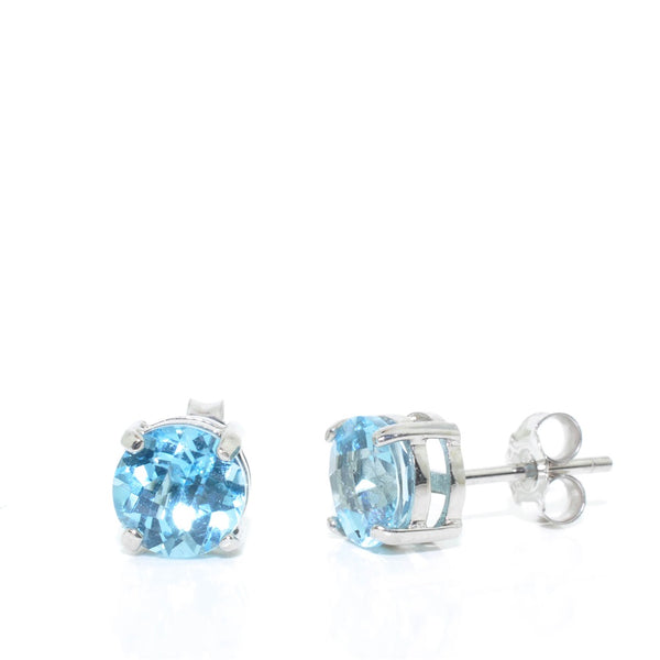 graziella 14KT White Gold Blue Topaz Stud Earrings