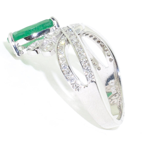 Graziella 14KT White Gold Emerald And Diamond Ring