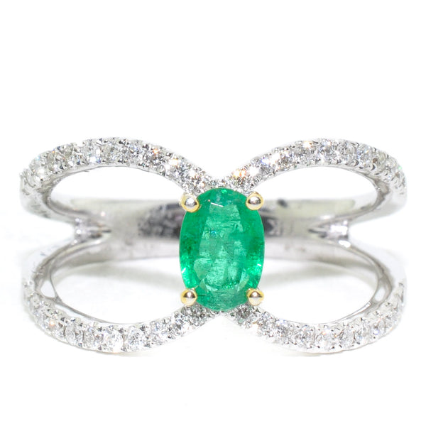 graziella 14KT White Gold Emerald and Diamond Ring
