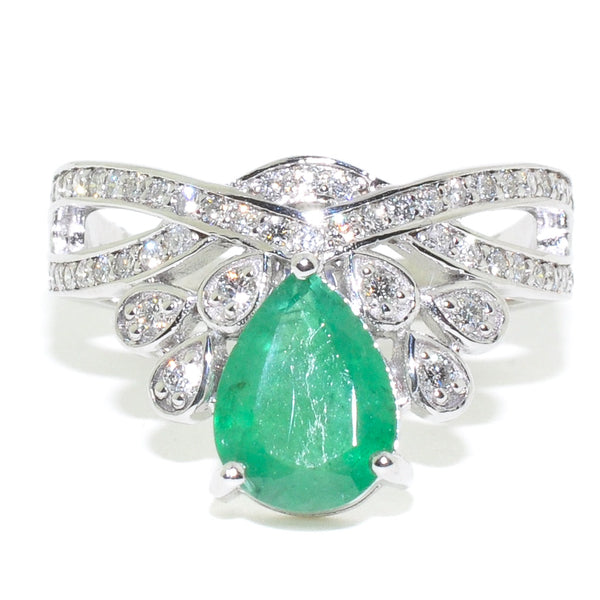 graziella 14KT White Gold Emerald and Diamond Ring