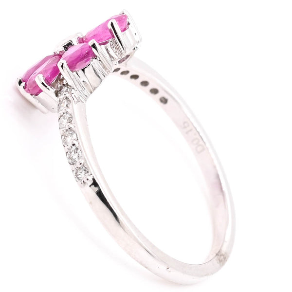 Graziella 14KT White Gold Ruby & Diamond Flower Ring