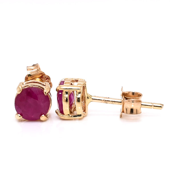 graziella 14KT Yellow Gold 5MM Ruby Stud Earrings