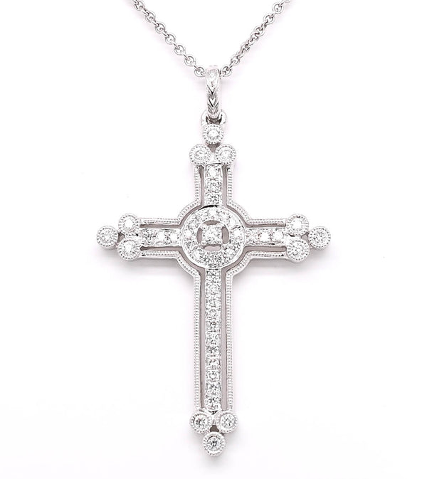 graziella 18KT White Gold 18" 0.33CTW Diamond Cross