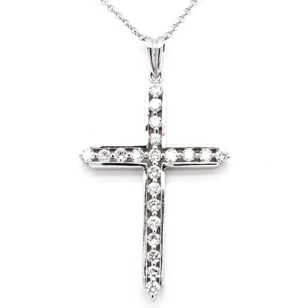 graziella 18KT White Gold 18" 0.61CTW Diamond Cross