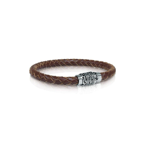graziella Italgem Steel 8.2" Brown Leather Bracelet