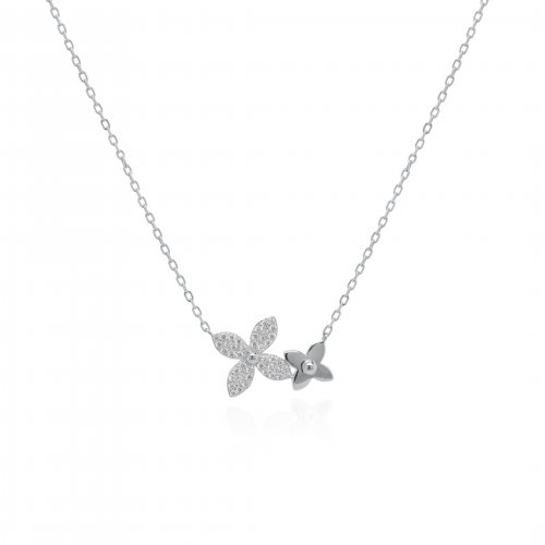 graziella Sterling silver 18" C.z Flower Necklace