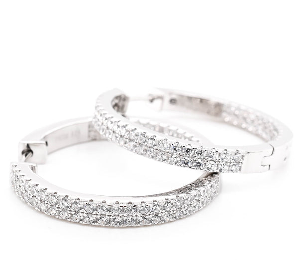 graziella Sterling Silver 29mm C.Z Hoop Earrings