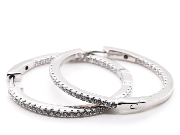 graziella Sterling Silver 47mm C.Z Hoop Earrings