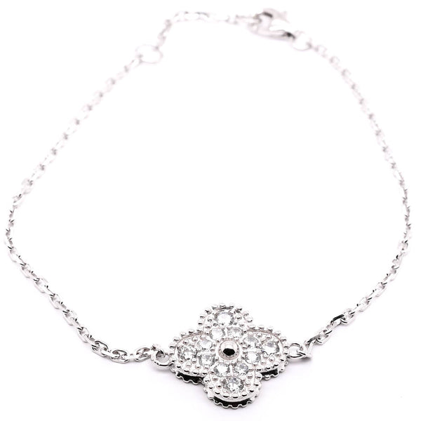 graziella Sterling Silver 8" C.Z Clover Bracelet
