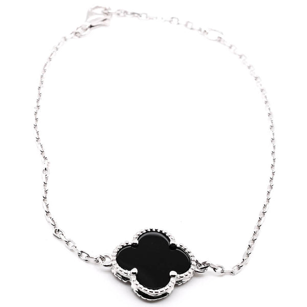 graziella Sterling Silver 8" Onyx Flower Bracelet