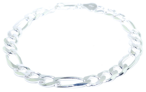 graziella Sterling Silver 9" 8MM Figaro Bracelet