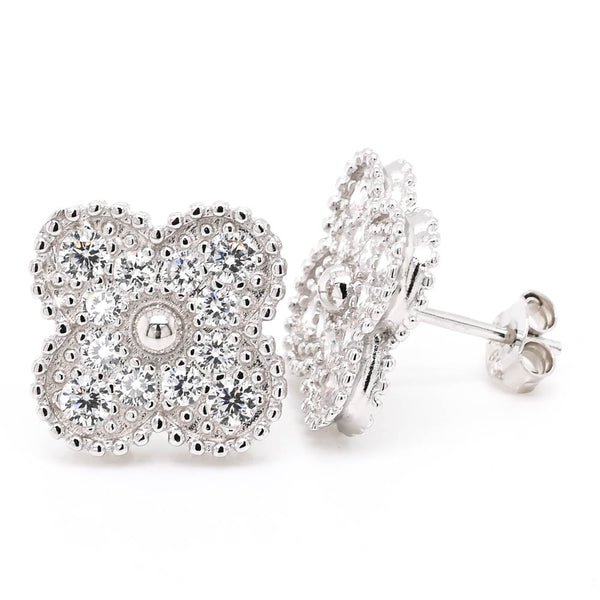 graziella Sterling Silver Clover C.Z Stud Earrings