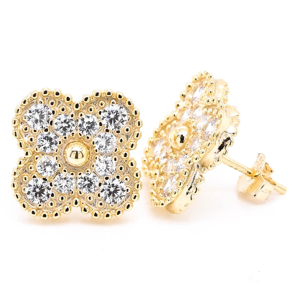 graziella Sterling Silver Clover C.Z Stud Earrings