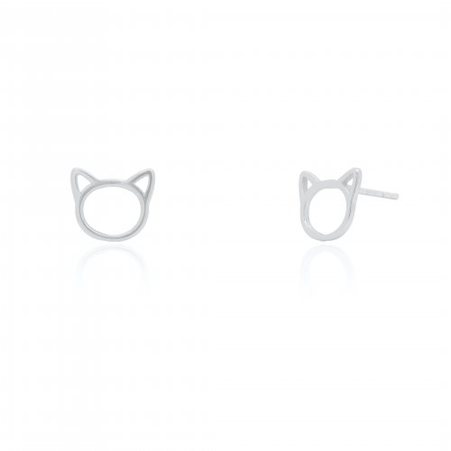 graziella Sterling Silver Hollow Cat Stud Earrings