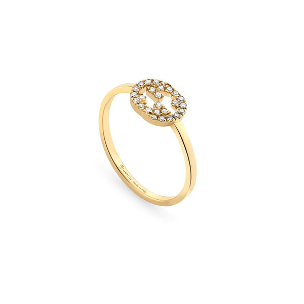 Graziella Gucci 18KT Yellow Gold 0.12CTW Diamond Interlocking G Ring
