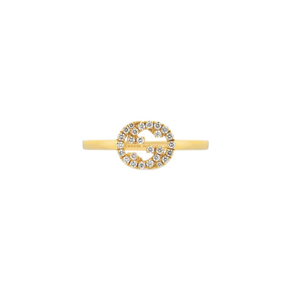 Graziella Gucci 18KT Yellow Gold 0.12CTW Diamond Interlocking G Ring
