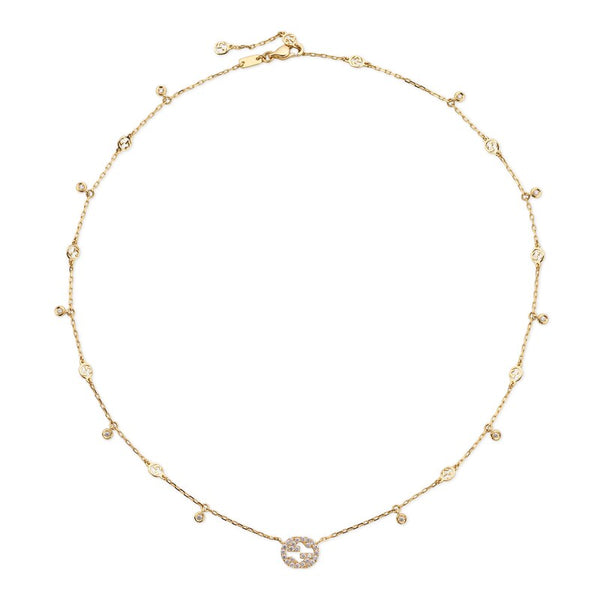 graziella Gucci 18KT Yellow Gold 16.5" 0.25CTW Diamond Interlocking G Necklace