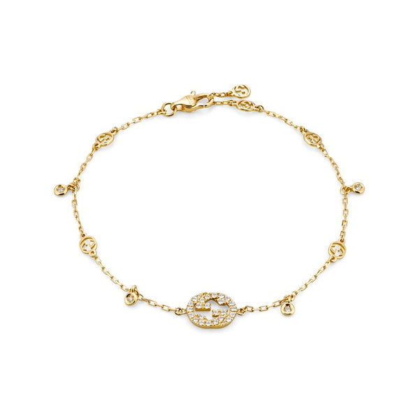 graziella Gucci 18KT Yellow Gold 7.5" 0.20CTW Diamond Interlocking G Bracelet