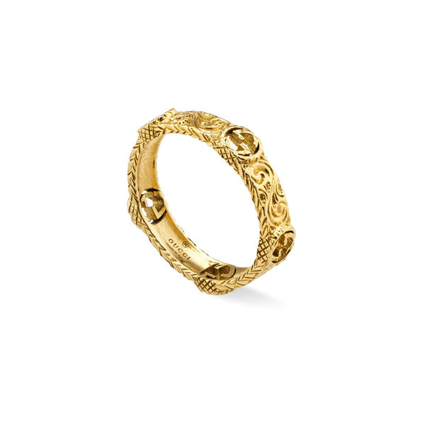 graziella Gucci 18KT Yellow Interlocking G Ring. Band Width: 4mm Size: 6.25