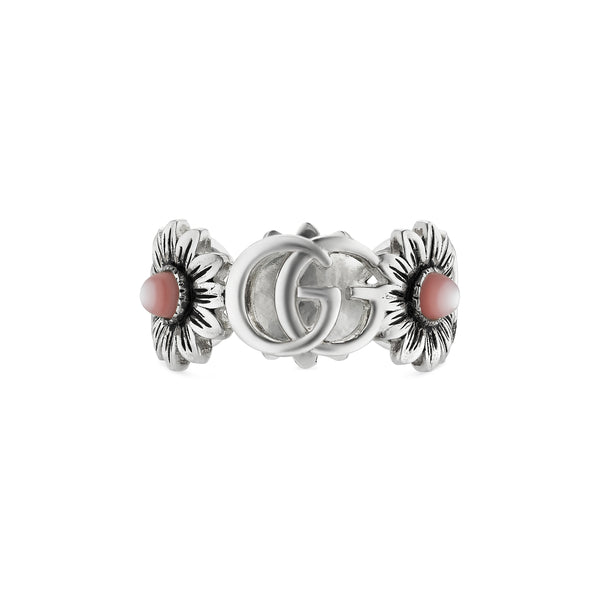 graziella Gucci Double G Sterling Silver Mother of Pearl Ring