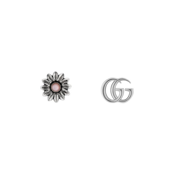 graziella Gucci Double G Sterling Silver Pink Mother Of Pearl Flower Stud Earrings