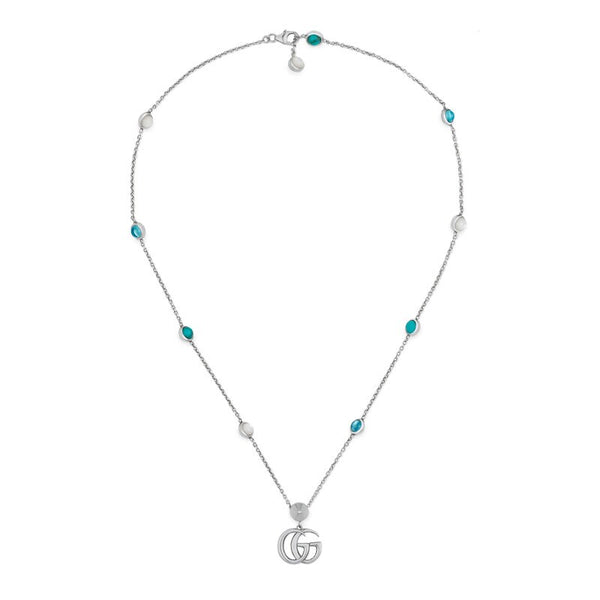 graziella Gucci Sterling Silver 16.5" Double G mother of pearl necklace