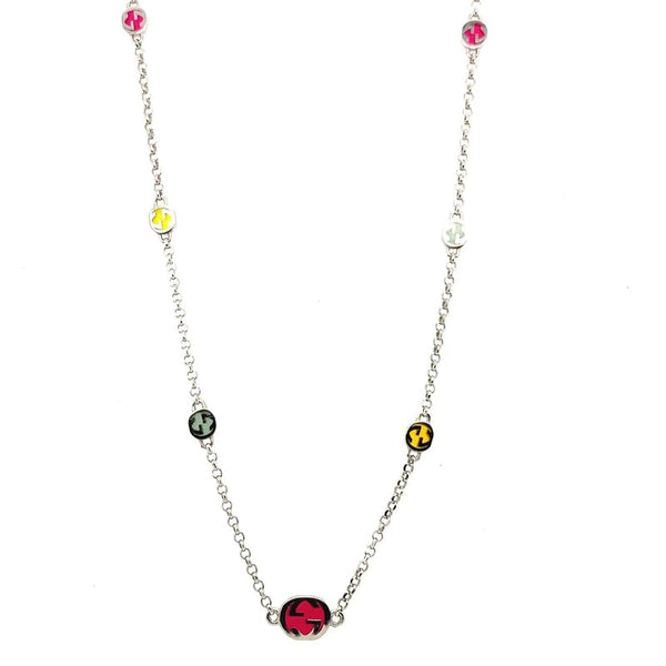 graziella Gucci Sterling Silver 17.5" interlocking G Enamel Necklace