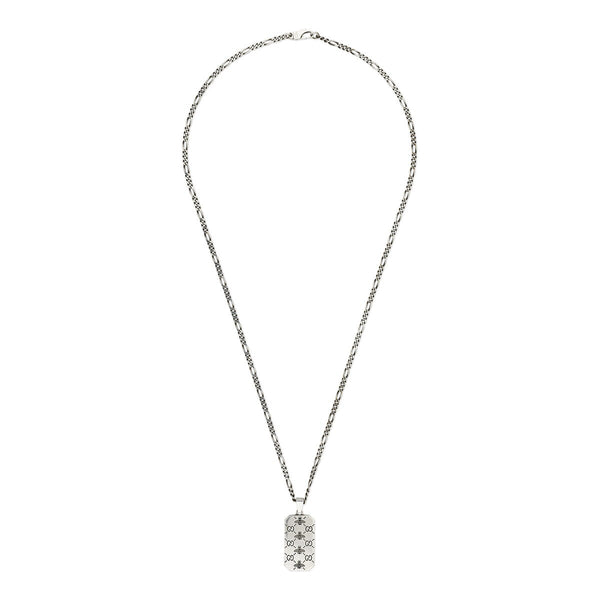 graziella Gucci Sterling Silver 19.7" GG and Bee Engraved Tag Necklace