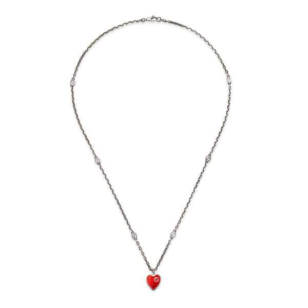 graziella Gucci Sterling Silver 19.7" Interlocking G Heart Necklace