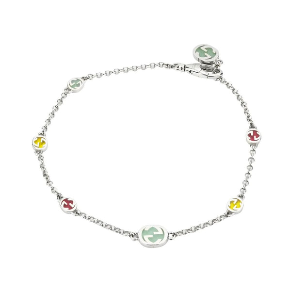 graziella Gucci Sterling Silver 8" Interlocking G Enamel Bracelet