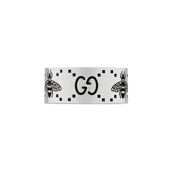 graziella Gucci Sterling Silver GG and Bee Engraved Ring
